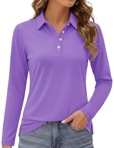 MAGCOMSEN Long Sleeve Polo Shirts for Women Lightweight Quick Dry T Shirt for Golf Long Sleeve Tops Light Purple,S