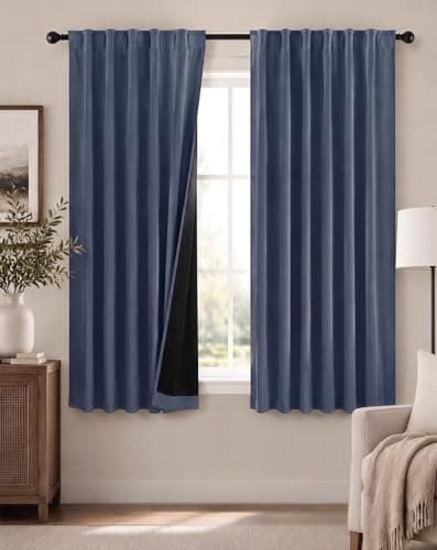 PONY DANCE Blue 100% Blackout Short Curtains 63 Inch Length for Bedroom, Thermal Insulated Small Window Drapes for Living Room/Home Office/Dorm/RV, Cortinas opacas Azules, 2 Panels Set, 34″Wx63″L