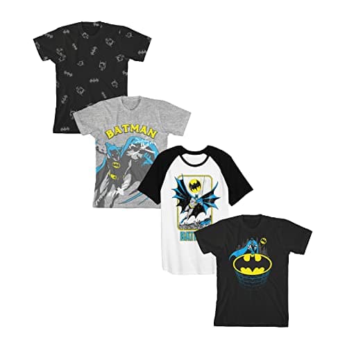 Batman Hero & Logo 4pk Crew Neck Short Sleeve Youth Boy's T-Shirts-Large Multicolored