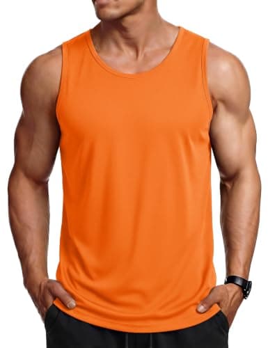 MAGCOMSEN Mens Sleeveless Muscle Shirts Workout Tank Tops Gym Tee Orange