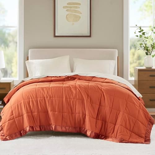 Madison Park Down Alternative Twin Size Blanket for Bed, Satin Trim, Orange