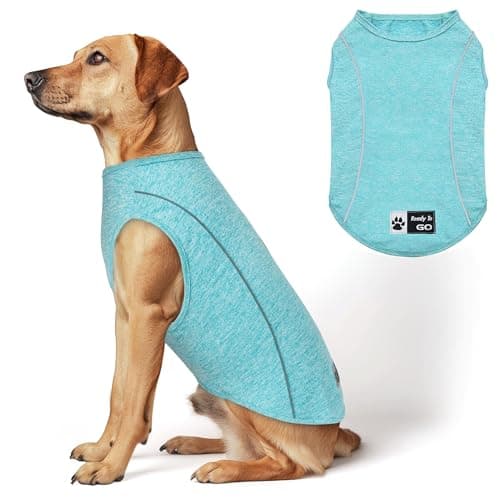 KYEESE Reflective Dog Shirt, Lightweight Sun Protection Dog T Shirts for Medium Large Dogs Boy, Breathable Sleeveless Pet Tank Top Summer Dogs Clothes for Night Walking Outdoor, Lake Blue, 2XL