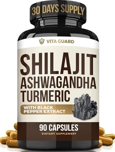 Himalayan Shilajit + Ashwagandha & Turmeric - 1610mg | Vegan Capsules with Fulvic Acid, 95% Curcuminoids & Black Pepper | Joint, Mood & Immune Support | 90 Count