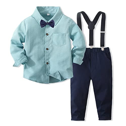 Kimocat Baby Boy Clothes Gentleman Clothing Suit for Newborn Baby Bow Tie Shirt + Suspender Trousers