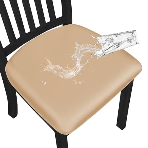 Easy-Going Waterproof PU Leather Seat Covers for Dining Room Chairs Set of 4, Beige