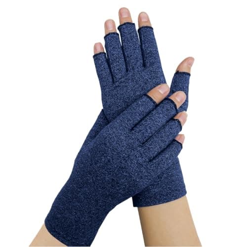 Doctor-Developed Arthritis Gloves, Breathable Hand Compression Support for Carpal Tunnel, Typing & Joint Pain Relief, Fingerless Compression Gloves Women & Men Use for Daily Comfort (Small, Navy)