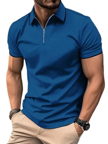 ZITY Polo Shirts for Men Quarter Zip Casual Shirts Short Sleeve Moisture Wicking Golf Polo Collared Shirts Royal Blue XL