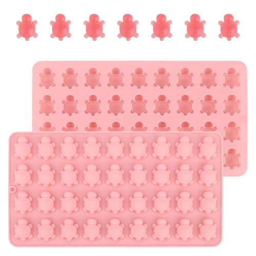 2pcs Mini Turtle Silicone Mould, 72 Cavities Cute Sea Animal Turtle Shape Resin Mould for DIY Baking Chocolate Gummy Candy Ice Cube Jello Wax Resin Crafts (Pink)