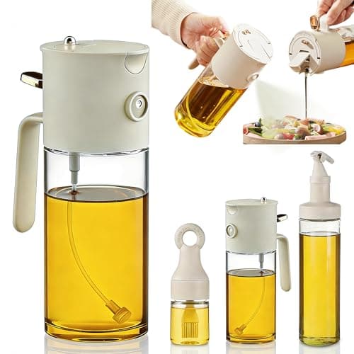 MMJ 【Buy One Get Three】 3-in-1 Oil Filler, Pourer & Sprayer 19.6 oz Thickened Heat-Resistant Borosilicate Glass Oil Sprayer for Kitchen, BBQ, Salad, Baking - Drip-Free, Leak-Proof, Non-Stick Design
