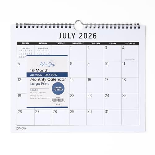 Blue Sky 2026-2027 Monthly Academic Wall Calendar, 11"x8.75", Silver
