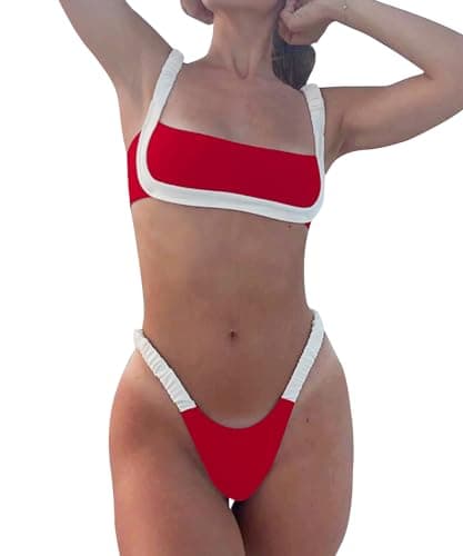 WODECASA Women's Colorblock Bikini Set Square Neck High Cut Cheeky Sexy Two Piece Swimsuit Bathing Suit