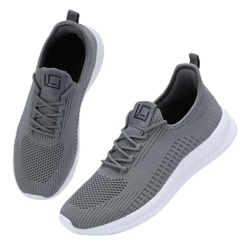 LCGJR Men's Running Shoes Ultra Lightweight Breathable Comfortable Walking Shoes Casual Fashion Sneakers Mesh Workout Shoes Grey Size6.5