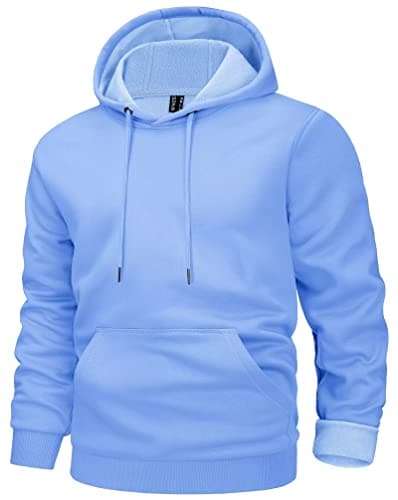 MAGCOMSEN Mens Hoodies Pullover Athletic Sweatshirts Plain Pullover Stylish Fall Sweatshirts Winter Stylish Hoodie Workout Sweatshirts Light Blue S