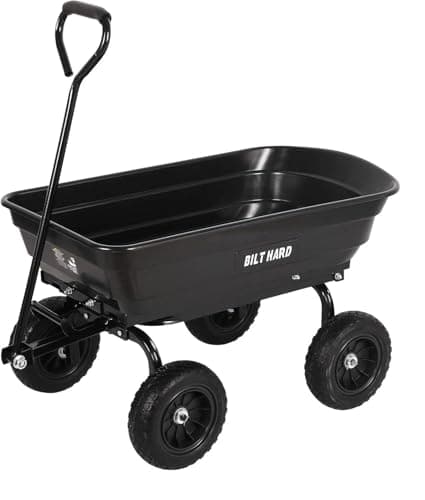 BILT HARD 4 Cu.Ft. 10" No-Flat Tires Poly Yard Dump Cart with 180° Rotating Handle, 600 lbs Capacity Heavy Duty Garden Carts and Wagons