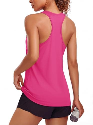 MAGCOMSEN Womens Athletic Sleeveless Tank Tops Racer Back Workout Muscle Tanks Pilates Exercise Rose Red Yoga Tops S