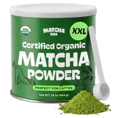 Matcha DNA Organic Matcha Powder - XXL 16oz TIN – Matcha Green Tea - USDA Organic Gluten-Free Vegan, Unsweetened No Additives - Everyday Green Macha Powder Tea for Lattes, Smoothies, Baking & Recipes