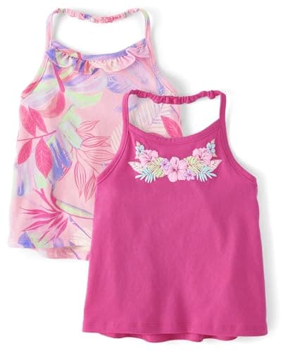 The Children's Place,Baby Girls,and Toddler Halter Tank Tops,Luau Print 2-Pack,12 Months,18 Months
