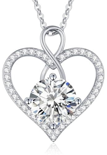 Seelove Moissanite Heart Infinity Pendant Necklace S925 Silver Sparkle