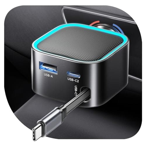 Retractable Car Charger USB-C,Rocoren 57W Type C Fast Car Charging [Ultra-Compact Mini] with Cord Cigarette Lighter Adapter Car Accessories for iPhone 17 16 15 Samsung S25 Ultra Pixel Android