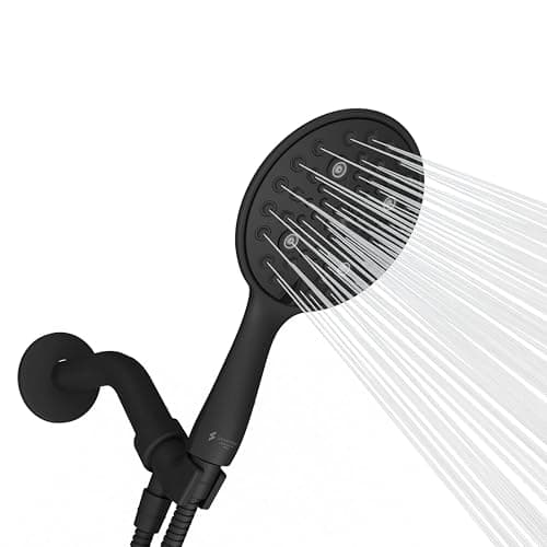 SparkPod 6 Spray Setting High Pressure Hand Held Shower Head - 6" Wide Angle Handheld Shower Head Set with Brass Swivel Ball Bracket and 70 Inch Long Hose - Luxury Design (Midnight Black Matte)