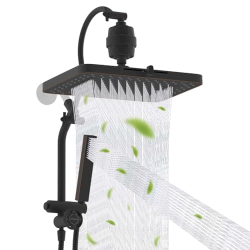 Hibbent 5-spray Filtered Rainfall Shower Head Combo, High Pressure 13'' Showerhead with Stainless Steel 4 Spray Modes Handheld, All Metal 4-way Diverter Arm, 71'' Hose & Holder, Oil-Rubbed Bronze