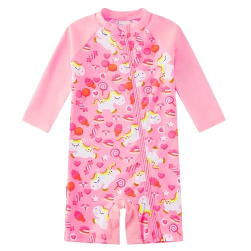 Baby Girls' Swimsuit Swimwear UPF 50+ Sun Protection Infant Rash Guard Sunsuit with Full Zipper(3-6 Months,Horses)