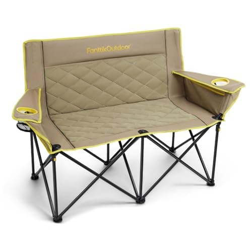 FanttikOutdoor Zeta L11 Duo Pro Double Camping Chair, 2 Person Portable Folding Couch, Support up to 600 lbs, High Strength Loveseat with Cup Holder & Carry Bag for Travel, Games, BBQ, Backyard, Khaki