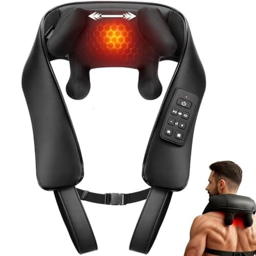 Cordless Neck and Back Massager with Heat, Upgarded Adjustable Width Electric Deep Tissue 4D Kneading Massage, Shiatsu Shoulder Massage Pillow for Body Muscle Pain Relief, Gifts for Mom Dad