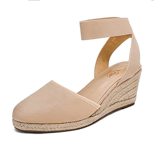 DREAM PAIRS Women's Elastic Ankle Strap Espadrilles Wedge Sandals,Size 5.5,Nude,AMANDA-1