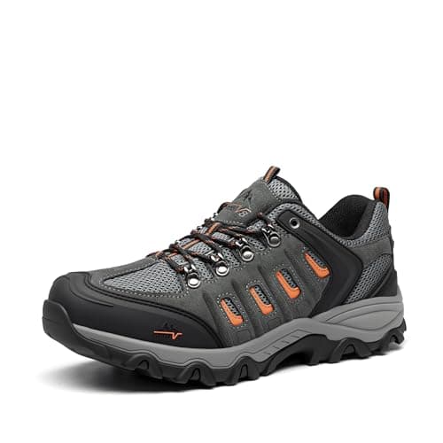 NORTIV 8 Men's Waterproof Hiking Shoes Leather Low-Top Hiking Shoes for Outdoor Trailing Trekking Camping Walking,Size 7,Black/Dark/Grey/Orange,Quest-1