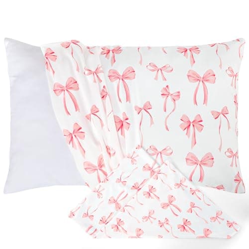 DAYEEBALL Toddler Pillowcase 2 Pack for Girls, Kid Pillowcase with Envelope Closure, Toddler Pillow Cover for 12"x16" 13"x18" 12"x20" 14"x20" Soft and Breathable Travel Pillowcase, Pink Bow