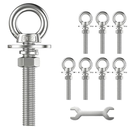 Fvqqdw 8 Pack M12 Stainless Steel Eye Bolts with Nuts and Washers, 1/2" x 3" Long Lifting Ring Eye Bolt, Heavy Duty Marine Grade 304 Eyebolts for Outdoor String Light Hanging, Tie Down Anchors