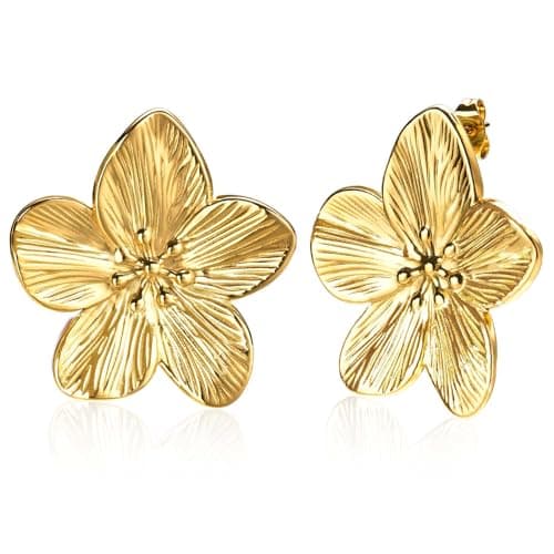 Womens Gold Studs Earrings, 14K Gold Plated Personality Big Stud Earring,Stainless Steel Hypoallergenic Ear Rings Trendy Jewelry,Christmas Birthday Gifts for Girlfriend Sister
