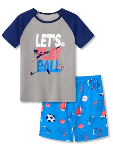 Beezizac Boys Pajamas, Baseball Short-Sleeve and Shorts Sleepwear, Size 6