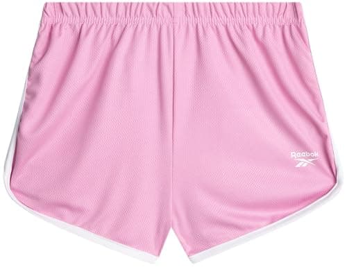 Reebok Girls Athletic Shorts - Active Performance Lightweight Mesh Dolphin Shorts for Running Dancing Workout Soccer Gym, Size 8, Pink
