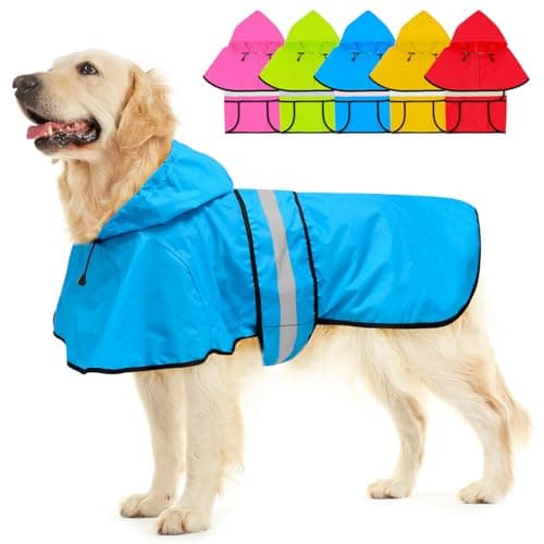 Dolitego Hooded Dog Raincoat - Reflective Waterproof Rain Jacket for Small Medium Large Dogs, Lightweight with Adjustable Straps (Large, Blue)