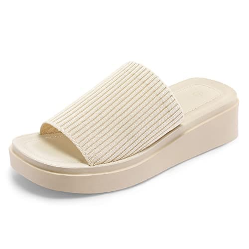 mysoft Women's Platform Sandals Slip On Comfortable Knit Slide Sandals
