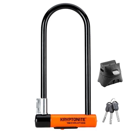 Kryptonite Evolution Long Shackle Bike U-Lock, Anti-Theft Security, 14mm Steel Shackle with Mounting Bracket and Keys, High Security for Bicycles Scooters,Black