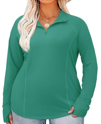 LOMON Women's Plus Size UPF 50+ Cool Shirts Lightweight Pullover 1/4 Zip Long Sleeve Sun Protection Quick Dry Exercise Tops（Forest Green,XXL）