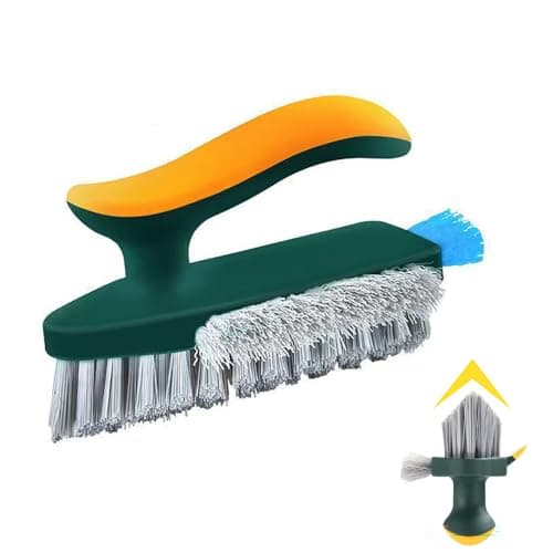 4 in 1 Grout Cleaning Brush with Scrape, V Shape Grout Cleaner Brush for Tile Floors, Tile Grout Brush with Stiff Bristles for Shower, Bathroom, Corner, Baseboard, Kitchen, Household - Green