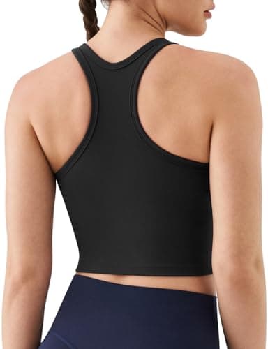 K-Swiss Women's Racerback Crop Tank Top with Built-in Padding - Longline Sports Bra for Workout Yoga Gym, Black M