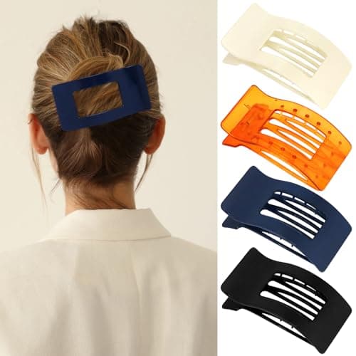 Velscrun Flat Hair Clips for Women Girls, Bright Navy Blue Lay Flat Claw Clips, Strong Hold Large Side Hair Clip All Hair Types, French Duck Billed Non Slip Grip Daily Styling Hair Jaw Claw Clip