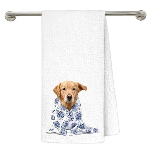 gsgfdshf Blue Chinoiserie Golden Retriever Kitchen Towels 16x24 in, Golden Retriever Lover Gifts, Grandmillennial Floral Blanket Dog Decorative Hand Tea Dish Towels for Bathroom Kitchen