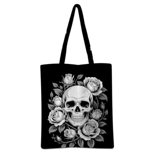Gothic Skull Rose Pattern Tote Bags for Women Canvas Bag