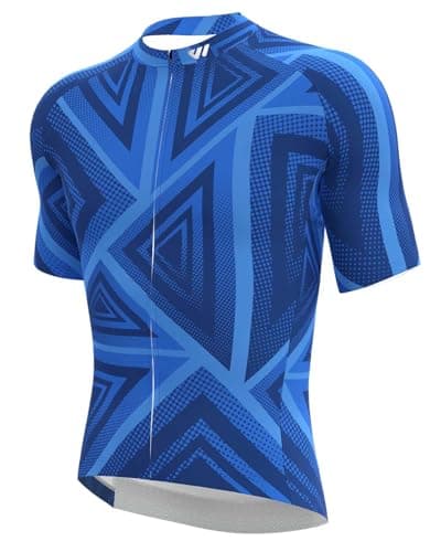 Wulibike Men's Cycling Jerseys Short Sleeve Bike Biking Shirts Full Zip with Pockets Road Bicycle Clothing Blue S