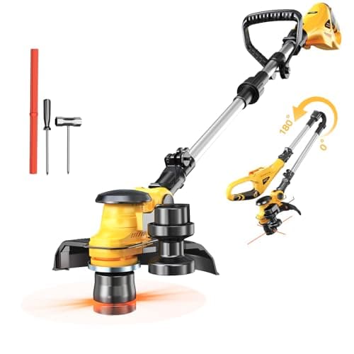 Cordless String Trimmer Compatible with Dewalt 20V (Tool Only), MtiolHig 3 IN 1 Weed Eater with Brushless Motor & Battery Level Display, Electric Weed Wacker/Edger Trimmer for Yard, w/ 18 Line, Yellow