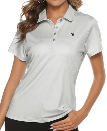 TBMPOY Women's Golf Polo Short Sleeve Shirts Lightweight Clearance Collared T Shirt Quick Dry 4-Button Light Grey XS