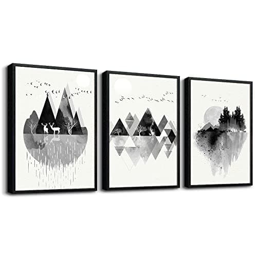 Hyidecorart Black Framed Wall Art - 3 Piece Abstract Geometric Wall Prints for Living Room, Bedroom, Office Decor