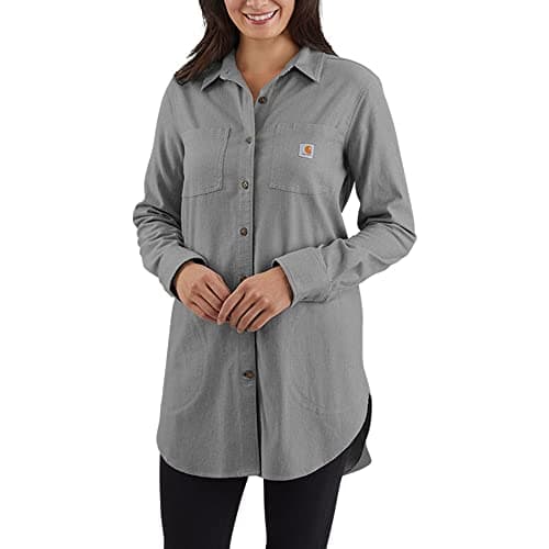 Rugged Flex® Relaxed Fit Midweight Flannel Long-Sleeve Plaid Tunic Asphalt Heather