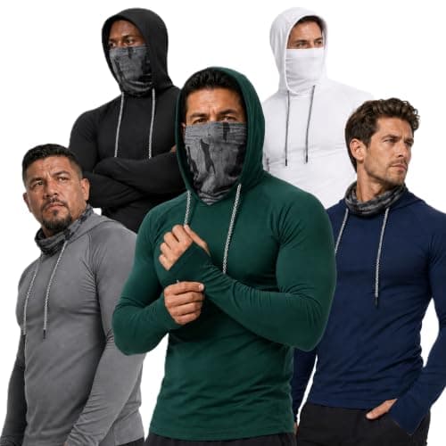 XWC 5-Pack Men's UPF 50+ Sun Hoodie with Face Mask for Outdoor Work